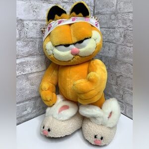 Vintage Garfield Plush Signed Stuffed Hat Easter Bunny Slippers Rare 16” HTF